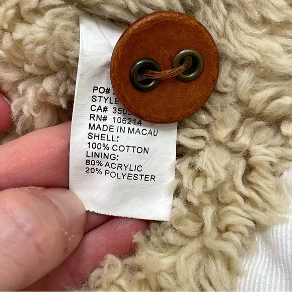 Joe’s denim full zip Sherpa jacket pockets cream ivory cotton size L - Picture 9 of 11